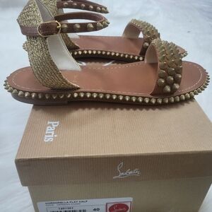 Christian Louboutin Cordella Gold and Brown Studded Sandals